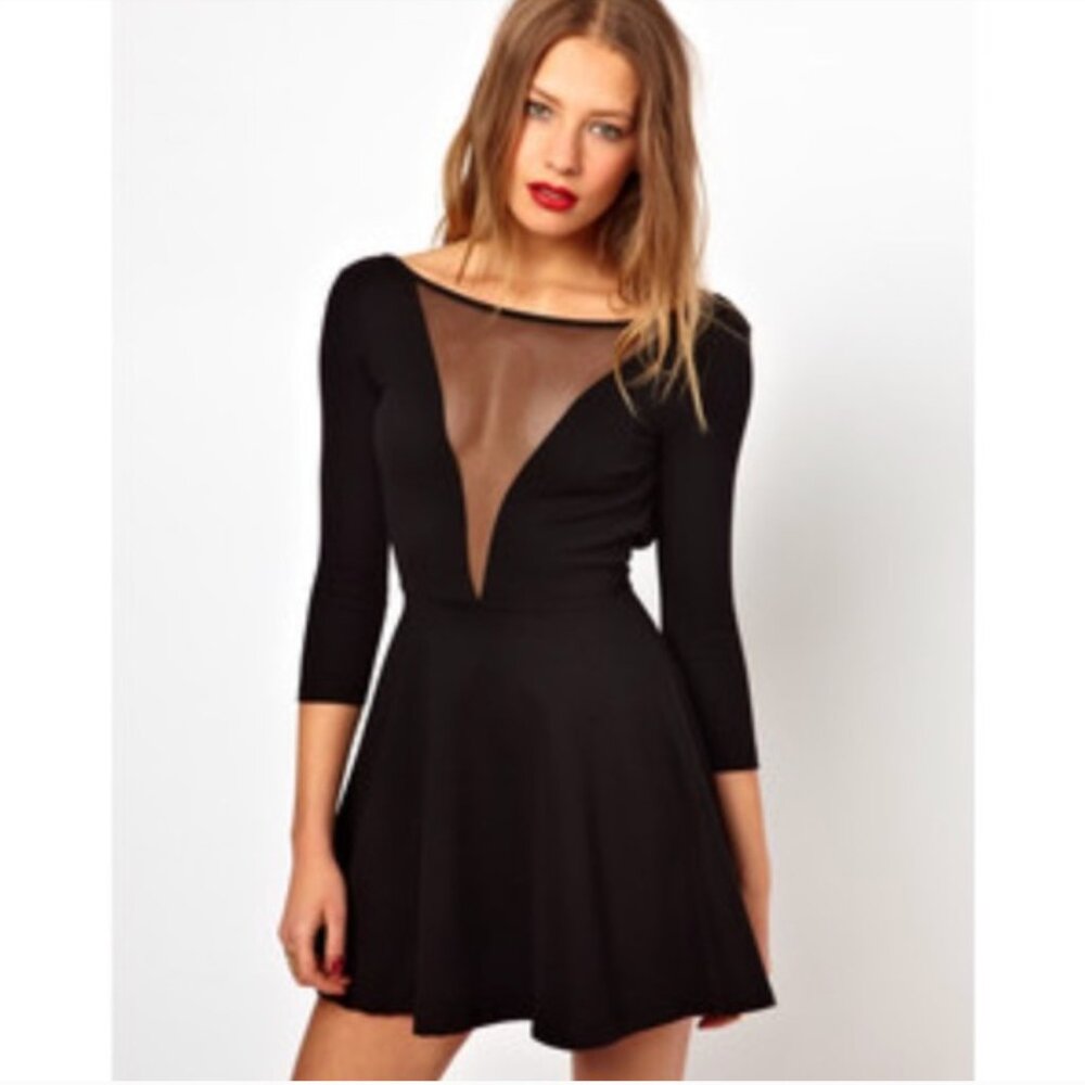 American Apparel Mesh V-Neck Skater Mini A-Line Dress